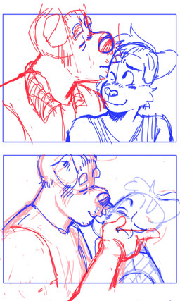 age_difference anthro blush clothing duo eyebrows eyes_closed fur hand_on_face kiss_on_forehead kiss_on_lips kissing male male_anthro mature_anthro mature_male one_eye_closed scruffy shirt size_difference smile thick_eyebrows topwear undershirt p_rindustries chuck_(p_rindustries) will_(p_rindustries) canid canine canis dobermann domestic_cat domestic_dog felid feline felis mammal pinscher 2025 3:5 guide_lines hi_res sketch