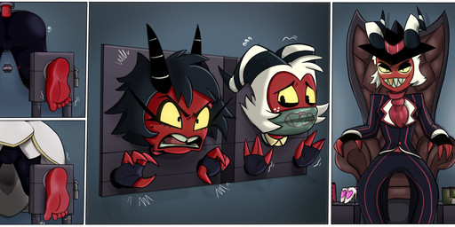 4_fingers 5_toes angry award bad_end barefoot bdsm bondage bound bound_together butt butt_focus canon_couple clothing cobondage dominant dominant_male eye_scar facial_scar feet female femboy fingers foot_fetish foot_focus freckles gag gagged gold_(metal) gold_tooth group horn humanoid_feet imprisoned kidnapping living_trophy male markings married_couple mole_(marking) motion_lines plantigrade prisoner red_body red_skin restraints scar smile smiling_at_viewer stocks stuck tail tape tape_gag teeth through_wall toes tooth_gap trio trophy villain_dominating_hero villains_win wall_(structure) worried yellow_eyes the-bound-bandit hellaverse helluva_boss crimson_(helluva_boss) millie_(helluva_boss) moxxie_(helluva_boss) humanoid imp absurd_res hi_res