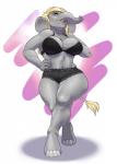 anthro big_breasts blonde_hair bra breasts clothing elephant_toes eyelashes female hair lipstick looking_at_viewer makeup mature_anthro mature_female proboscis_(anatomy) smile solo standing trunk trunk_(anatomy) underwear wide_hips comfycushion rockerbobo faye_(rockerbobo) elephant elephantid mammal proboscidean