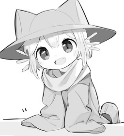 ambiguous_gender blush clothing cute_fangs fangs kemono looking_at_viewer oversized_clothing propped_up solo teeth pungsun3497 oneshot niko_(oneshot) animal_humanoid cat_humanoid felid felid_humanoid feline feline_humanoid humanoid mammal mammal_humanoid 2025 hi_res monochrome