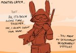 anthro black_and_orange eyewear female goggles gun hood pregnant pregnant_anthro pregnant_female ranged_weapon solo text weapon virteil lagomorph leporid mammal rabbit english_text monochrome