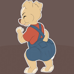 anthro clothed clothing diaper diaper_under_clothing feces male overalls pooping rear_view soiled_diaper soiling soiling_diaper solo unclean_diaper used_diaper using_diaper wearing_diaper young baltnwolf canid canine canis domestic_dog mammal 1:1 hi_res