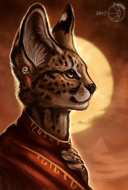 amber_eyes ambiguous_gender anthro big_ears black_lips black_nose brown_body brown_fur brown_stripes clothed clothing cloud day detailed_background detailed_fur fur hand_on_chest humanoid_hands inner_ear_fluff lips long_mouth looking_up markings no_sclera pyramid sand shadow side_view snout solo spots spotted_body spotted_fur striped_body striped_fur stripes sun tuft whiskers white_body white_fur wind flashw felid feline mammal serval 2017 bust_portrait detailed digital_media_(artwork) digital_painting_(artwork) painting_(artwork) portrait