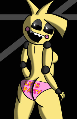 anthro beakless black_eyes butt clothing dark female machine open_mouth panties sharp_teeth solo teeth text underwear themann five_nights_at_freddy's five_nights_at_freddy's_2 scottgames toy_chica_(fnaf) animatronic robot hi_res
