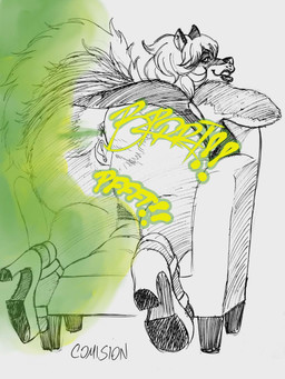 anthro anus big_breasts big_butt breasts butt clothed clothing curly_hair dress eyelashes fart fart_cloud fart_fetish female fluffy fluffy_tail footwear furniture fuzzy genitals hair high_heels long_hair looking_at_viewer looking_back mature_female on_sofa onomatopoeia pose presenting presenting_anus presenting_vulva shoes short_dress slightly_chubby slightly_chubby_female smile sofa solo sound_effects tail text thick_thighs vulva erus-art transam_(character) canid canine canis mammal wolf hi_res pinup sketch traditional_media_(artwork)