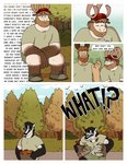 anthro antlers asking_what badger bench comic deer dialogue duo english_text hi_res horn male mammal martin_(nardodraws) moose mustelid musteline nardodraws new_world_deer outside overweight overweight_male park rodney_(nardodraws) sitting startled text tom_(nardodraws) yelling