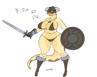 anthro armor belly big_breasts bra breasts clothed clothing cosplay eyes_closed female fully_clothed gloves handwear headgear helmet holding_object holding_weapon horn horned_helmet jewelry leather leather_clothing melee_weapon navel necklace non-mammal_breasts open_mouth orange_body orange_scales panties scales shield skimpy solo sword tan_body tan_scales unconvincing_armor underwear weapon skwmt4 bethesda_game_studios microsoft skyrim the_elder_scrolls oatmeal_(skwmt4) python reptile scalie snake 5:4 hi_res