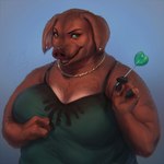 anthro black_eyebrows blue_background breasts brown_body brown_ears brown_fur candy clothed clothing dessert ear_piercing ear_stud eyebrows eyelashes female fingers floppy_ears food front_view fur glistening glistening_eyes green_clothing green_eyes green_topwear holding_candy holding_food holding_lollipop holding_object hooved_fingers hooves jewelry lollipop looking_at_viewer multi_breast narrowed_eyes necklace open_mouth overweight overweight_anthro overweight_female piercing simple_background smile solo stud_piercing teeth topwear lostgoose abby_(caldariequine) mammal suid suina 1:1 2021 dated hi_res