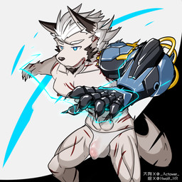 abs anthro areola balls_outline biped bulge clothing cybernetic_arm cybernetic_limb cybernetics detailed_bulge electricity genital_outline genitals glans machine male male_anthro muscular muscular_anthro muscular_male nipples pecs penis penis_outline solo translucent translucent_clothing translucent_underwear underwear hwolfhr actower_(actower) canid canine canis cyborg domestic_dog mammal 1:1