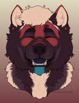 anthro artist_name blue_tongue brown_body brown_fur bust_portrait canid canine canis cheek_tuft domestic_dog ear_piercing eyes_closed facial_tuft flat_colors front_view fur gauged_ear hair happy hi_res male mammal neck_tuft open_mouth open_smile piercing portrait rayliicious red_body red_fur short_hair simple_background smile solo tongue tuft white_body white_fur white_hair