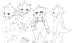 anthro balls cigarette claws genitals horn kerchief male penis short smoking solo wings heibanhikaru bandai_namco digimon digimon_(species) gammamon scalie absurd_res hi_res model_sheet monochrome