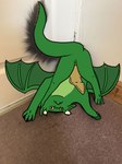 anthro bottomwear clothing fangs green_body holidays loincloth male solo spread_wings stuck_in_ground teeth upside_down wings yellow_eyes caloxya mother's_day kobold reptile scalie