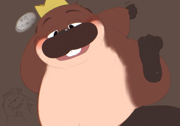 3_toes 4_fingers blush brown_body crown duo eyes_closed feet feral fingers headgear kemono king male mature_male open_mouth royalty simple_background text toes sushikorourcon hoppers_(disney) king_george_(hoppers) loaf_(hoppers) beaver mammal rodent 2026 hi_res japanese_text