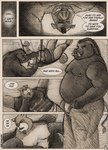 2007 anthro belly bottomwear bound caesarcub canid canine clothing comic dialogue duo english_text male male/male mammal moobs nipples overweight overweight_male pants raccoon_dog shirt suid suina sus_(pig) tanuki text topwear underwear undressing wild_boar