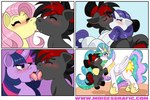 2021 absurd_res blue_hair blush canon_x_oc clothing comic crown cutie_mark digital_media_(artwork) earth_pony equid equine eyes_closed female feral feral_on_feral fluttershy_(mlp) french_kissing friendship_is_magic grey_body group hair hasbro hat headgear headwear hi_res horn horse intraspecies kiss_on_lips kissing kissy_face larger_female licking_tongue male male/female mammal moisesgrafic multicolored_hair multiple_images my_little_pony mythological_creature mythological_equine mythology onomatopoeia pegasus pink_hair pony princess_celestia_(mlp) puckered_lips purple_body purple_eyes purple_hair rarity_(mlp) simple_background size_difference smaller_male smooch_(sound_effect) sound_effects text tongue tongue_out top_hat twilight_sparkle_(mlp) two_tone_hair two_tone_tail unicorn url varan_(evilsx) white_body winged_unicorn wings yellow_body