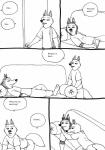anthro bernielover canid canine canis clothing comic cuddling disney duo english_text fur hi_res male mammal monochrome officer_wolfard simple_background smile speech_bubble text white_background wolf zootopia