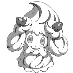 ambiguous_gender blush blush_lines cowlick food fruit glistening glistening_eyes hair high-angle_view open_mouth plant pseudo_clothing pseudo_hair solo strawberry noye nintendo pokemon alcremie food_creature generation_8_pokemon pokemon_(species) strawberry_sweet_alcremie 1:1 2025 digital_drawing_(artwork) digital_media_(artwork) greyscale hi_res monochrome