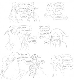 ambiguous_gender bodily_fluids crescent_moon_(marking) dialogue dot_eyes feral forehead_gem fur gem group looking_up male markings moon_(marking) simple_background simple_eyes solid_circle_eyes speech_bubble sweat talking_to_another text white_background jejejunum european_mythology greek_mythology mythology pest_(jejejunum) secret_(jejejunum) whisper_(jejejunum) avian fraid_(species) harpy humanoid mythological_avian mythological_creature nethermare proto-nethermare spirit worm 2026 black_and_white comic digital_drawing_(artwork) digital_media_(artwork) english_text hi_res monochrome sketch