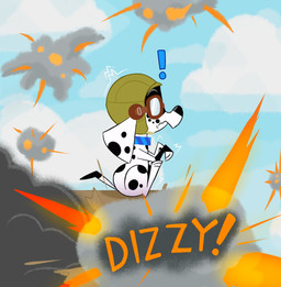 aviator_cap aviator_goggles black_nose black_spots blue_collar blue_sky collar doghouse explosion facial_markings female feral flying fur head_markings heterochromatic_ears markings mask_(marking) sky solo spots toony white_body white_fur whitewolf20xx 101_dalmatian_street 101_dalmatians disney dizzy_(101_dalmatians) canid canine canis dalmatian domestic_dog mammal hi_res