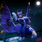 anthro breasts female forest forest_background glowing glowing_eyes lake moon nature nature_background nude outside plant pose solo solo_focus tree vulva water wings womb_tattoo potatotime hiddenmask18_(modeler) nintendo pokemon generation_7_pokemon legendary_pokemon lunala pokemon_(species) 1:1 absurd_res hi_res pinup watermark