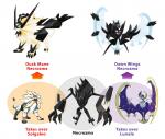 ambiguous_gender feral legendary_trio simple_background solo text white_background ken_sugimori nintendo pokemon dawn_wings_necrozma dusk_mane_necrozma generation_7_pokemon legendary_pokemon light_trio lunala necrozma pokemon_(species) solgaleo english_text hi_res multiple_images official_art