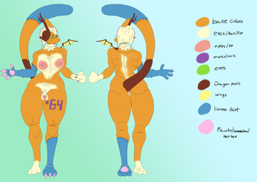 anthro anus areola balls big_breasts biped breasts circumcised clothed clothing color_swatch flaccid fur genitals glans gynomorph gynomorph_anthro hair horn humanoid_genitalia humanoid_penis intersex intersex_anthro nipples penis simple_background solo tail text wings docl64 mythology canid canine dragon felid fox hybrid lion mammal mythological_creature mythological_scalie pantherine scalie absurd_res digital_media_(artwork) english_text hi_res model_sheet