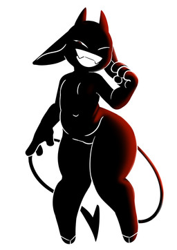 ambiguous_gender big_ears black_body clenched_teeth featureless_crotch grin hooves horn looking_pleasured navel nude_ambiguous one_eye_closed slightly_chubby slightly_chubby_ambiguous smile solo spade_tail standing tail teeth thick_thighs abigrock mascot_(abigrock) demon humanoid imp 2025 digital_drawing_(artwork) digital_media_(artwork) hi_res restricted_palette
