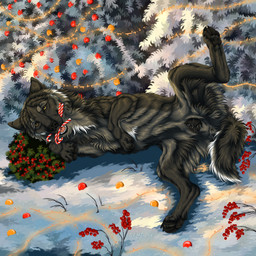 animal_genitalia animal_vulva anus black_body black_fur black_nose black_pawpads black_vulva bodily_fluids candy_cane_in_mouth canine_genitalia canine_vulva cheek_tuft chest_tuft christmas_tree facial_tuft female feral front_view fur genital_fluids genitals grey_body grey_fur holidays looking_at_viewer lying markings neck_tuft on_side pawpads plant presenting presenting_anus presenting_vulva shrub snow solo spread_legs spreading tree tuft vaginal_fluids vulva white_markings yellow_eyes msdeadsoul christmas canid canine mammal 1:1 hi_res