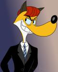 anthro clothed clothing crossgender ftm_crossgender male necktie simple_background solo suit toony wig justaweirdogirl new_looney_tunes claudette_dupri canid canine fox mammal hi_res