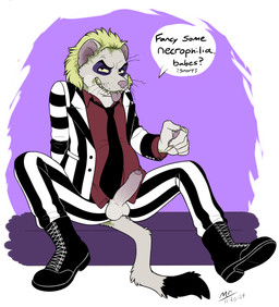 5_fingers anthro balls boots bottomwear claws clothed clothing dialogue erection fingers footwear foreskin fur genitals glans hair humanoid_genitalia humanoid_penis looking_at_viewer male necktie pale_skin partially_retracted_foreskin penis shirt shoes simple_background sitting smile solo speech_bubble spread_legs spreading tail talking_to_viewer text tongue tongue_out topwear white_balls moodyferret betelgeuse_(beetlejuice) wezelgeuse ghost mammal mustelid musteline spirit true_musteline weasel 2024 digital_media_(artwork) english_text