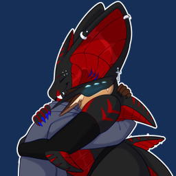6_eyes anthro clothing duo female hug male multi_eye ghastlyfish mitch_(theroboticdragon) aquatic fish hybrid mackerel_shark mantled_beast megalodon prehistoric_species reptile scalie shark snake 1:1 absurd_res alpha_channel hi_res