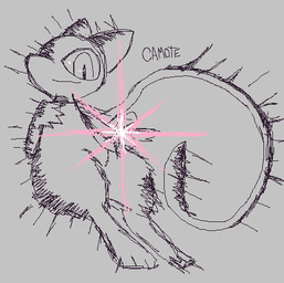 attacking_viewer feral looking_at_viewer solo camote nintendo pokemon generation_1_pokemon legendary_pokemon mew_(pokemon) pokemon_(species) aliasing binary_drawing digital_drawing_(artwork) digital_media_(artwork) greyscale low_res monochrome