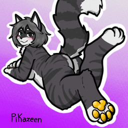 anthro black_body black_fur blush breasts butt cat_tail feet female female_anthro foot_fetish foot_focus fur genitals grey_body grey_fur hair kicking_legs lying on_front pawpads paws presenting presenting_hindquarters simple_background slightly_chubby solo vulva waiting white_body white_breasts white_fur yellow_paws pikazeen domestic_cat felid feline felis mammal robloxian tuxedo_cat hi_res
