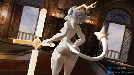 anthro athletic athletic_anthro athletic_female big_butt bottomless breasts butt clothed clothing female fur grey_body grey_fur hair horn medium_breasts purple_eyes rear_view short_hair side_boob solo standing tail thick_thighs white_body white_fur wide_hips samtrix warfaremachine_(modeler) pseudoregalia sybil_(pseudoregalia) warfare_sybil chimera 16:9 3d_(artwork) 4k absurd_res digital_media_(artwork) hi_res widescreen