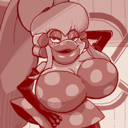 anthro bimbo_(fashion) black_clothing black_gloves black_handwear breasts cheek_spots clothing dress eyebrows eyelashes female gloves hair handwear lips lipstick makeup ponytail solo thick_lips yugamorgan don_bluth thumbelina_(movie) mrs._toad amphibian frog toad_(frog) 1:1 colored sketch