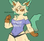 anthro breasts cleavage clothed clothing female panties solo tight_clothing underwear bluebriararts nintendo pokemon eeveelution generation_4_pokemon leafeon pokemon_(species)