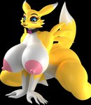 anthro big_breasts breasts female huge_breasts solo argos90 bandai_namco digimon digimon_(species) renamon 3d_(artwork) alpha_channel blender_(artwork) digital_media_(artwork) hi_res