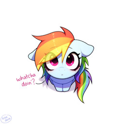 blue_body dialogue eye_through_hair eyebrow_through_hair eyebrows eyelashes female hair high-angle_view looking_at_viewer multicolored_hair multicolored_tail purple_eyes rainbow_hair rainbow_tail simple_background solo tail text translucent translucent_hair white_background kitindash friendship_is_magic hasbro my_little_pony rainbow_dash_(mlp) equid equine mammal 1:1 english_text hi_res