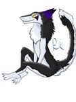 3:4 absurd_res anthro black_body black_fur fur hi_res male purple_body purple_fur raised_tail rik_grape sergal simple_background solo tail triangular_ears white_background yellow_eyes