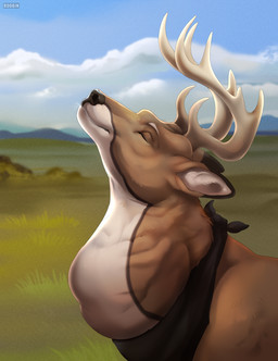 ambiguous_feral ambiguous_gender antlers black_kerchief black_neckerchief brown_body brown_fur ears_back eyes_closed feral fur grass horn kerchief mouth_closed neck_bulge neckerchief neckwear oral_vore outside pivoted_ears plant side_view solo swallowing vore white_body white_fur roobin deer mammal hi_res