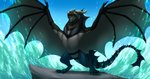 2020 day detailed_background digital_media_(artwork) dragon european_mythology hi_res horn membrane_(anatomy) membranous_wings mythological_creature mythological_scalie mythology open_mouth outside scalie sky solo spines standing tail teeth tongue western_dragon wings wrappedvi wyvern yellow_eyes