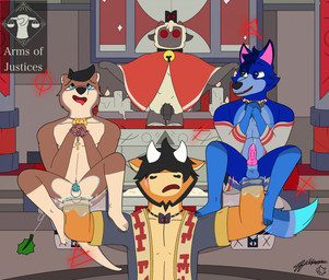 ahegao anal anal_fisting anal_penetration anthro barred_chastity_cage beads blue_body blue_chastity_cage blue_eyes blue_fur brown_body brown_fur chastity_cage chastity_device covered_eyes fisting fur green_eyes group heterochromia horn jewelry looking_pleasured male male/male necklace penetration prayer_beads religion rosary suspended_via_penetration trio wearing_chastity_cage wearing_chastity_device wildpupper catholicism christianity cult_of_the_lamb kinktober kinktober_2025 massive_monster_(studio) bovid bovine canid canine cattle fox mammal mustelid otter 2025 digital_drawing_(artwork) digital_media_(artwork) english_description hi_res