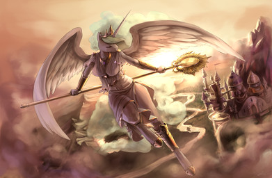 anthro anthrofied building canterlot castle clothing cloud crown dress eyes_closed feathered_wings feathers female flying fur gold_(metal) hair headgear horn jewelry melee_weapon multicolored_hair necklace outside palace polearm scepter sky solo staff sunset weapon white_body white_feathers white_fur wings audrarius friendship_is_magic hasbro my_little_pony mythology princess_celestia_(mlp) equid equine mammal mythological_creature mythological_equine winged_unicorn 2014 digital_media_(artwork) hi_res