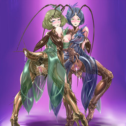 5_fingers after_transformation antennae_(anatomy) arthropod_abdomen blue_hair blue_lips blush bodily_fluids brown_antennae brown_body brown_legs brown_wings cercus cum duo female female/female fingers genital_fluids genitals gradient_background green_hair green_lips hair humanoid_on_humanoid insect_wings leaking_cum leaking_precum leaking_pussy_juice lips looking_at_viewer looking_back looking_back_at_viewer precum simple_background species_transformation spread_vulva spreading standing transformation vulva wings damu_otoko cygames idolmaster idolmaster_cinderella_girls hayami_kanade takagaki_kaede animal_humanoid arthropod arthropod_humanoid blattodean cockroach cockroach_humanoid humanoid insect insect_humanoid 2024 digital_drawing_(artwork) digital_media_(artwork) english_description hi_res