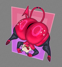 anus armwear ass_up bent_over big_butt black_armwear black_clothing black_eyebrows black_eyes black_legwear black_thigh_highs butt clothing eyebrows grey_background hair hooves horn huge_butt hyper hyper_butt legwear looking_at_viewer male not_furry rear_view red_body red_hooves red_tail sharp_teeth simple_background smile smiling_at_viewer solo spade_tail tail teeth thick_thighs thigh_highs upside_down white_hair white_horn yellow_sclera daeriusus hellaverse helluva_boss moxxie_(helluva_boss) demon humanoid imp 2026 colored digital_media_(artwork) hi_res shaded signature