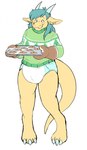 anthro baking blue_hair christmas_clothing christmas_sweater christmas_topwear claws clean_diaper clothed clothing cookie cooking diaper female food hair handwear holidays horn oven_mitts simple_background smile solo standing sweater toe_claws topwear wearing_diaper white_background yellow_body slusheep christmas mythology bubblegum_(bubblepuppers) dragon mythological_creature mythological_scalie scalie 2019 hi_res