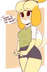 anthro blonde_hair blush breasts clothed clothing daww female fur gesture hair innuendo sex_gesture simple_background small_breasts smile solo suggestive suggestive_gesture teasing text yellow_body yellow_fur raydio animal_crossing nintendo isabelle_(animal_crossing) canid canine canis domestic_dog mammal shih_tzu toy_dog 2018 digital_media_(artwork) hi_res