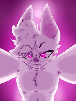 anthro chest_tuft fur gradient_background heart_pupils heart_symbol male nude open_mouth open_smile pink_background pink_body pink_eyes pink_fur prespective pupils simple_background smile solo teeth tuft white_pupils twx 3:4 hi_res