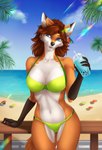 5_fingers anthro beach beverage big_breasts bikini bikini_bottom bikini_top black_nose blue_eyes breasts brown_hair bubble_tea claws cleavage clothed clothing countershade_face countershade_legs countershade_torso countershading dipstick_ears ear_markings ear_piercing feather_ear_ring female finger_claws fingers fur gloves_(marking) hair humanoid_hands inner_ear_fluff markings multicolored_body multicolored_ears multicolored_fur navel orange_body orange_fur piercing sand sea seaside smile solo standing swimwear tuft two-piece_swimsuit two_tone_body two_tone_fur water white_body white_countershading white_fur yellow_bikini yellow_bikini_bottom yellow_bikini_top yellow_clothing yellow_swimwear elvofirida samantha_(syronck01) canid canine fox mammal red_fox true_fox 2022 digital_media_(artwork) hi_res