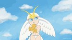 antennae_(anatomy) blue_eyes chibi crotch_tuft feathers female head_wings naturally_censored navel nether_region_fluff nude pondering solo tail tail_feathers talon_hands tuft unusual_wing_placement wings freyalir devilman_(series) sirène_(devilman) avian bird bird_demon demon humanoid 16:9 animated hi_res short_playtime widescreen